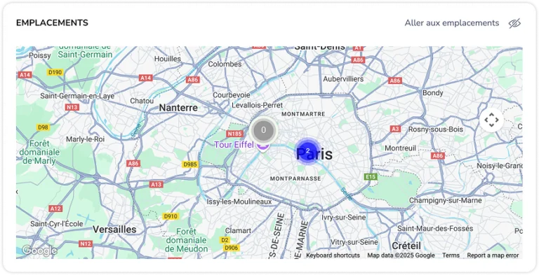 Widgets du tableau de bord de localisation